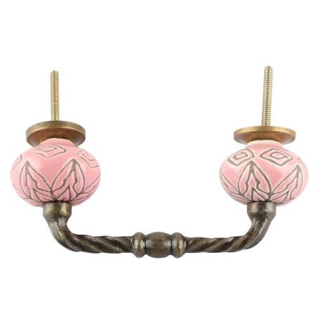 Pink Amarylis Floral Etched Ceramic Cut Bridge Handle Online